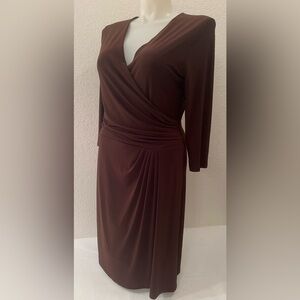 Ralph Lauren Dress 16 Ruched Surplice V-Neck 3/4 Sleeve Knit Jersey Knee-Length